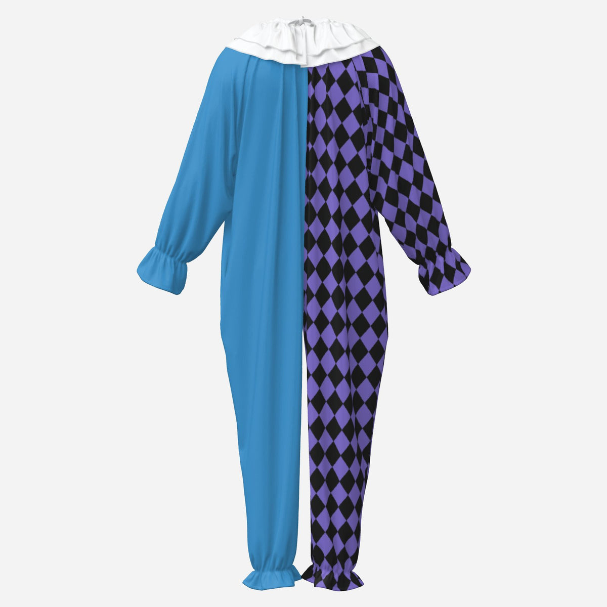 Circus Coveralls Periwinkle Harlequin Split Light Blue Full Clown Suit White Collar Set