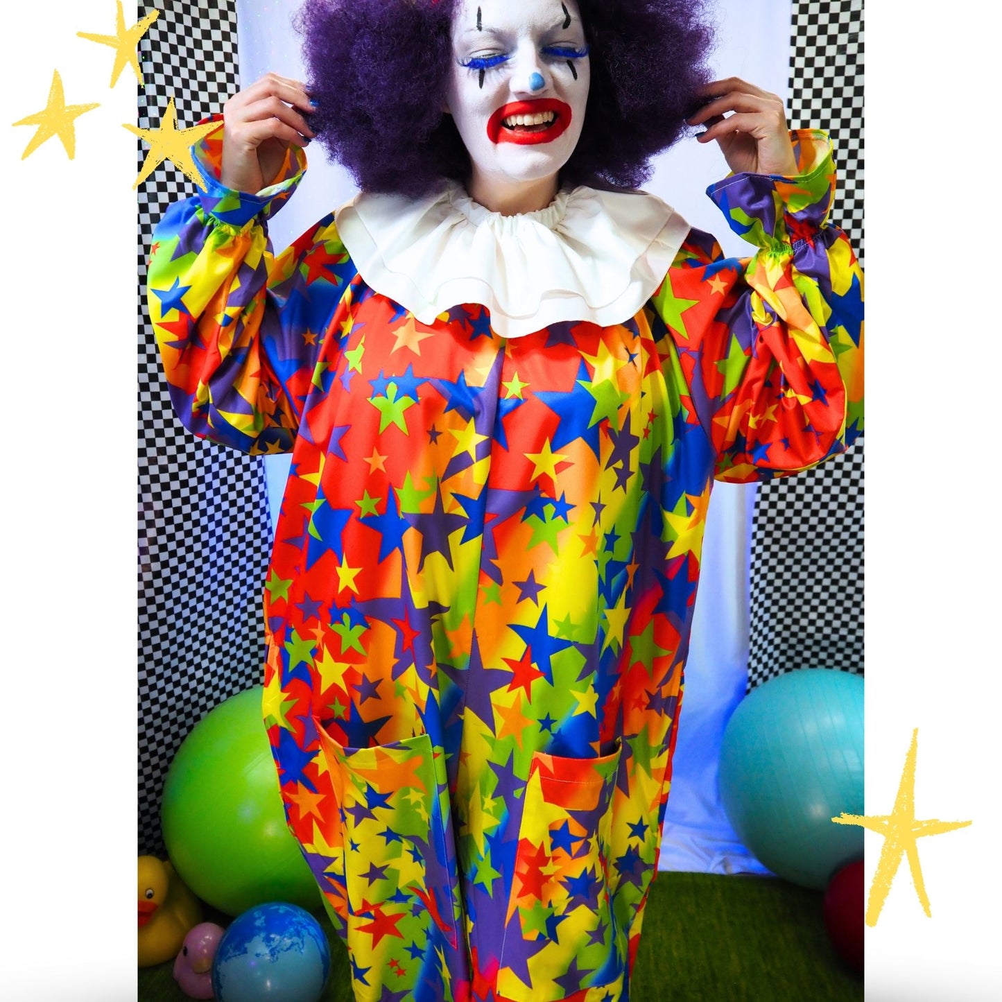 Circus Coveralls Tutti Stars Rainbow Clown Suit n White Collar