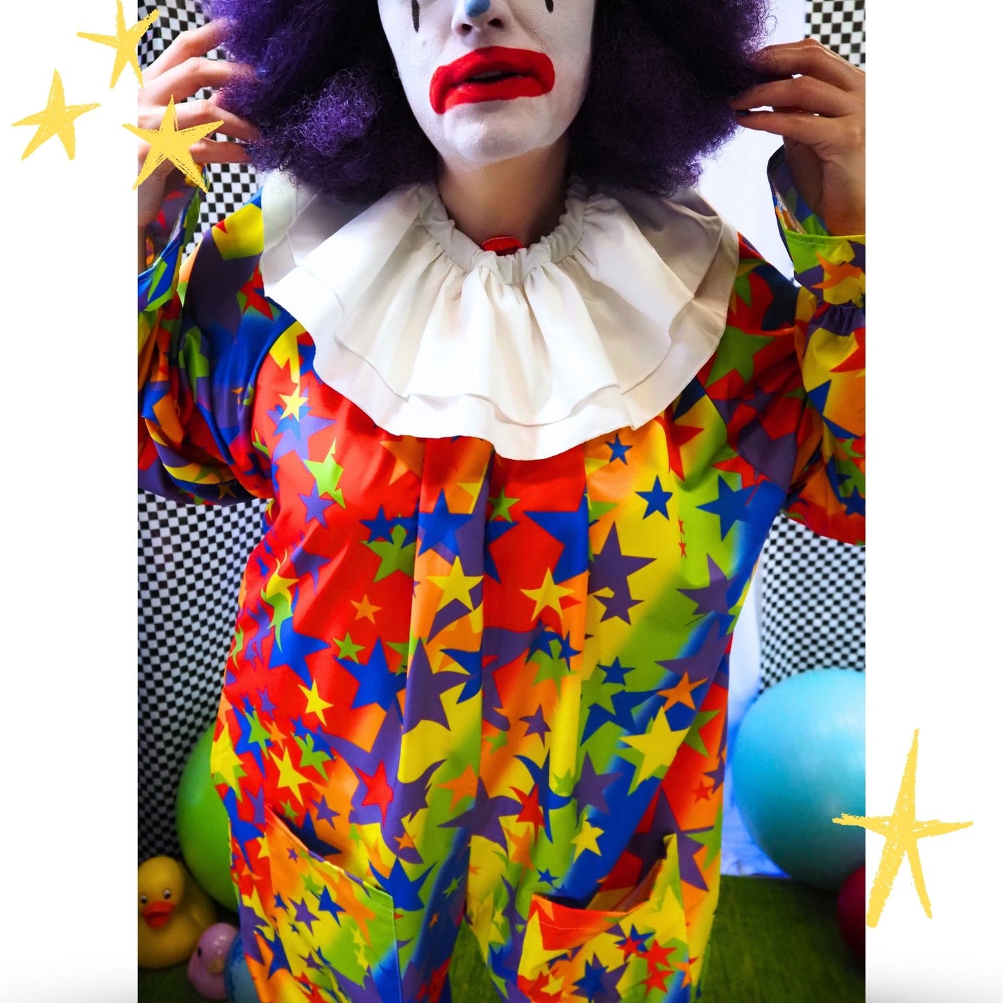 Circus Coveralls Tutti Stars Rainbow Clown Suit n White Collar