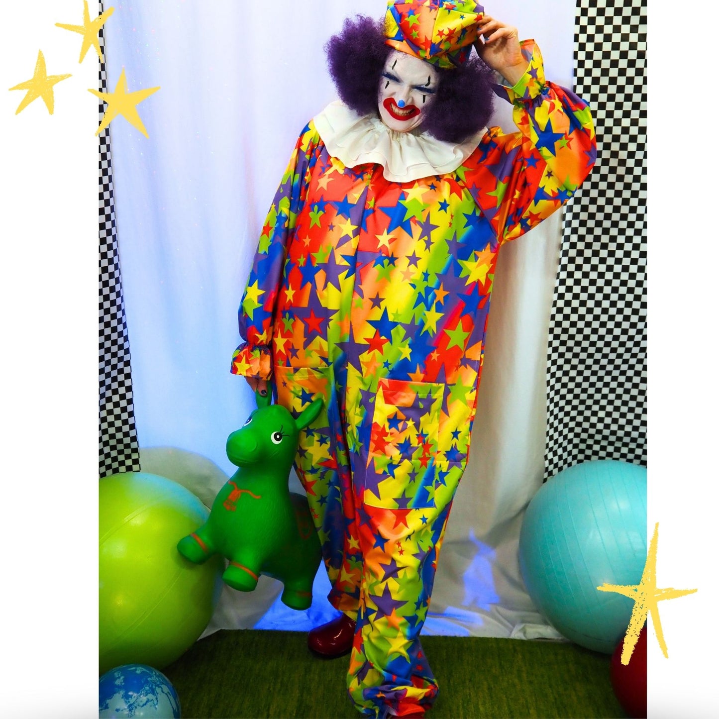 Circus Coveralls Tutti Stars Rainbow Clown Suit n White Collar