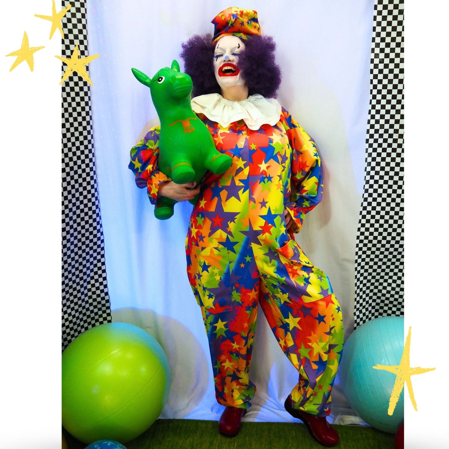 Circus Coveralls Tutti Stars Rainbow Clown Suit n White Collar