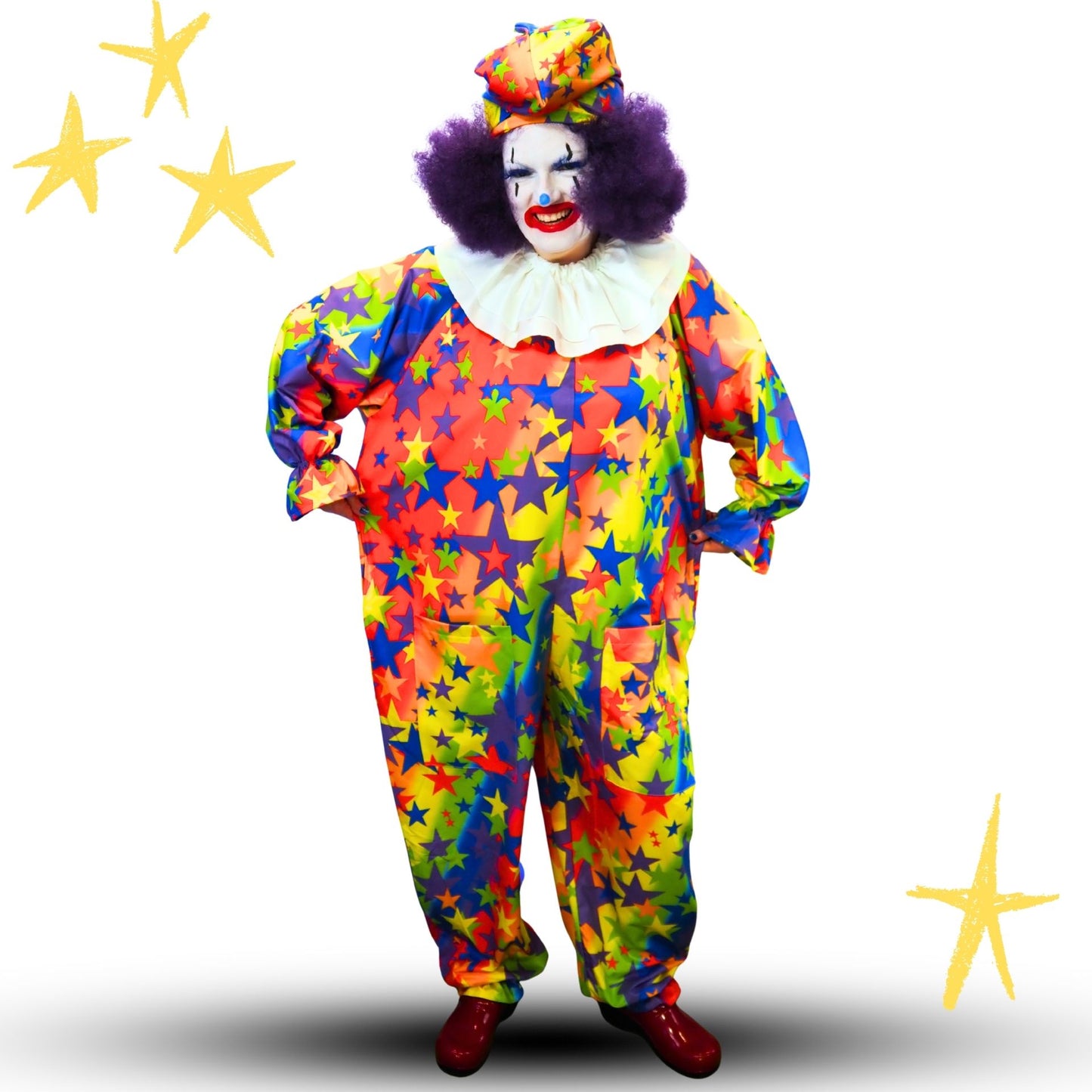 Circus Coveralls Tutti Stars Rainbow Clown Suit n White Collar