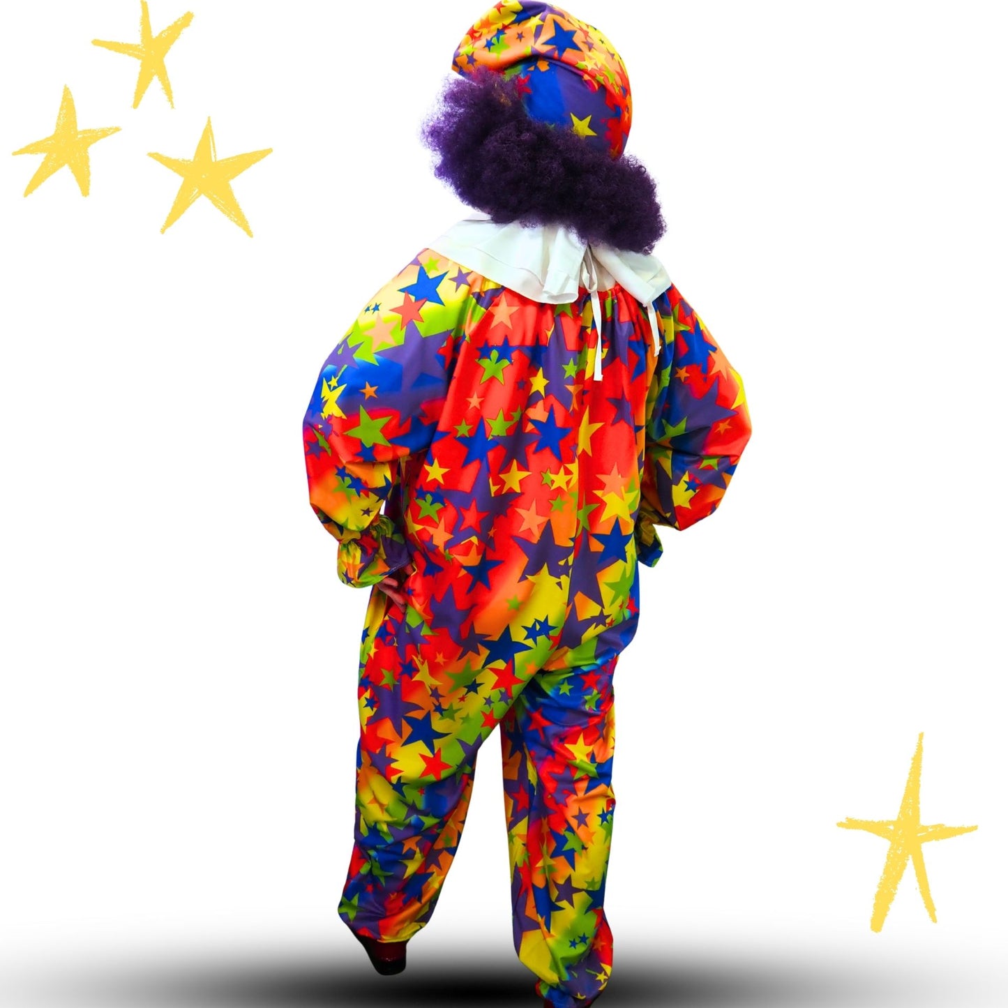 Circus Coveralls Tutti Stars Rainbow Clown Suit n White Collar