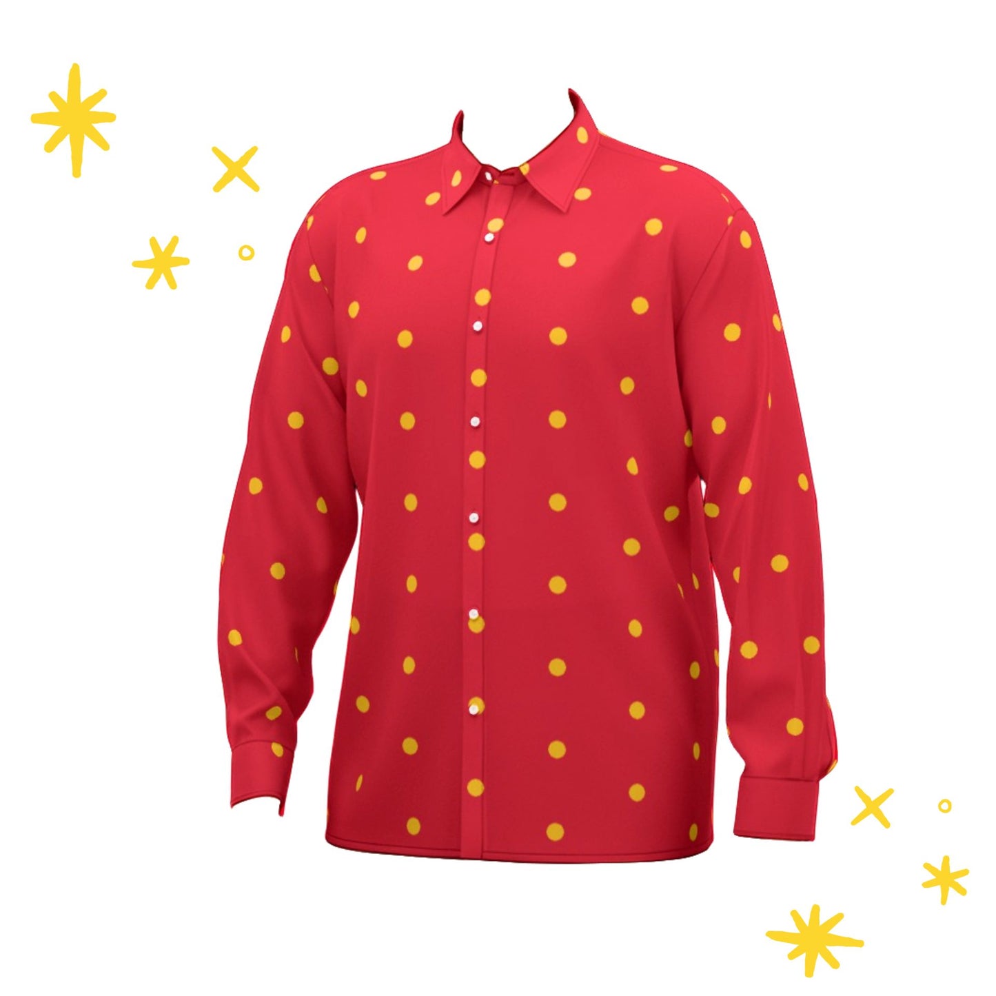Red shirt with yellow polka dots on a white background