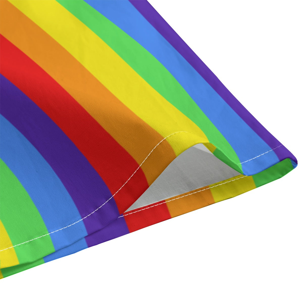 Close-up of rainbow striped fabric with a white background