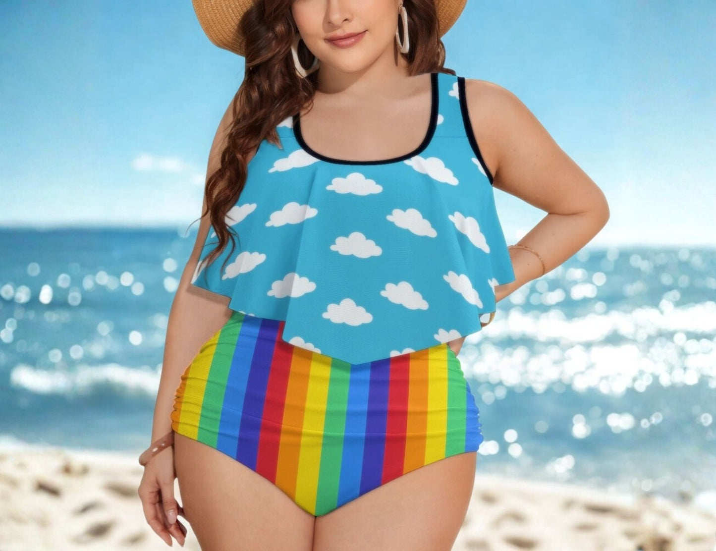 Clouds n Rainbows Flowy High Waist Bikini Set