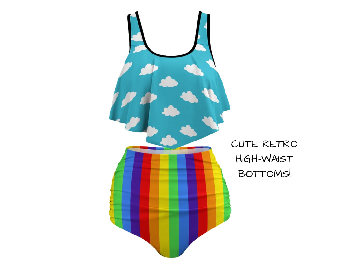 Clouds n Rainbows Flowy High Waist Bikini Set