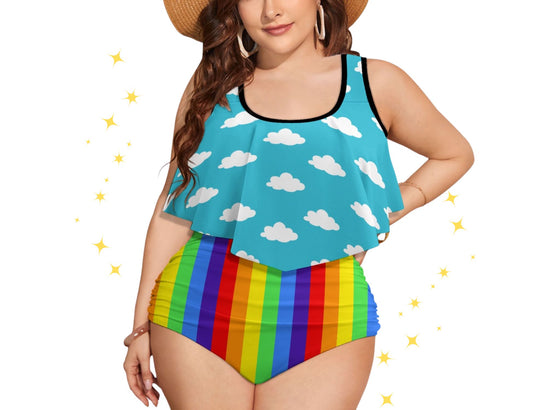 Clouds n Rainbows Flowy High Waist Bikini Set