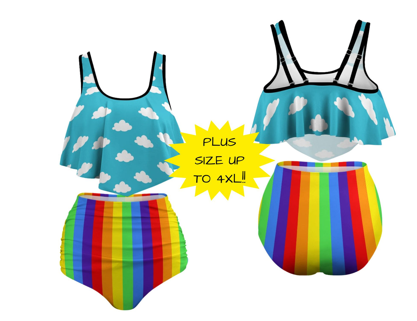 Clouds n Rainbows Flowy High Waist Bikini Set