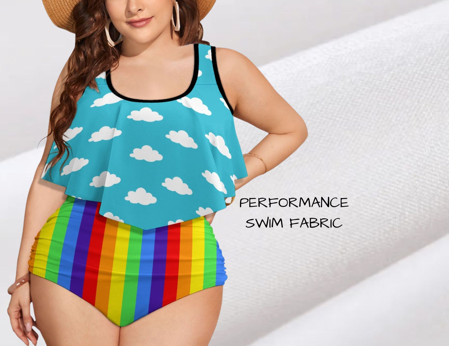 Clouds n Rainbows Flowy High Waist Bikini Set