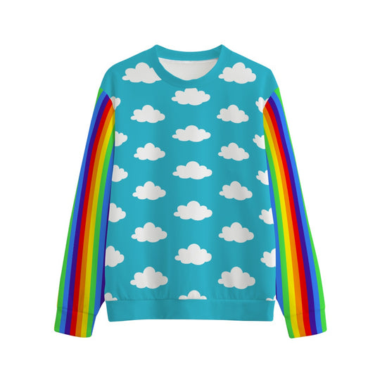 kidcore cutecore blue sky with little clouds and rainbow sleeves on this all-cotton sweatshirt