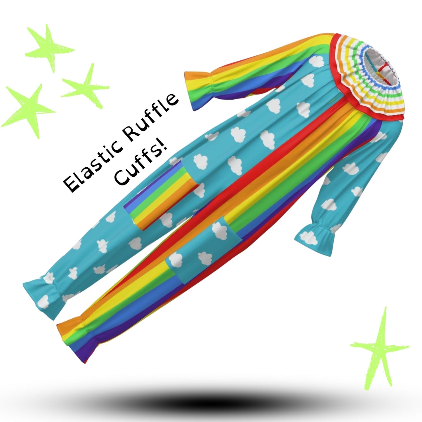 Clouds n Rainbows Pro Clown Suit and Collar Set