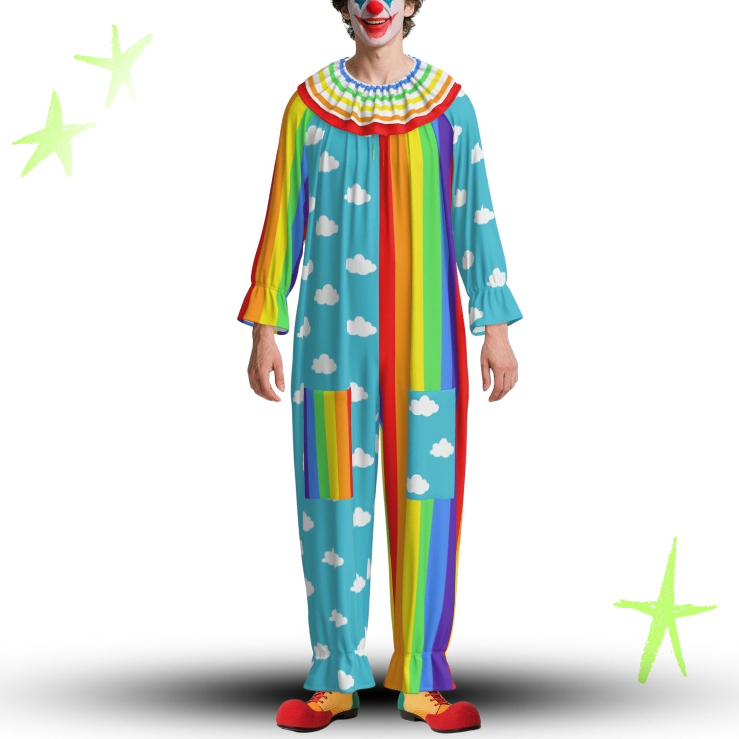 Clouds n Rainbows Pro Clown Suit and Collar Set