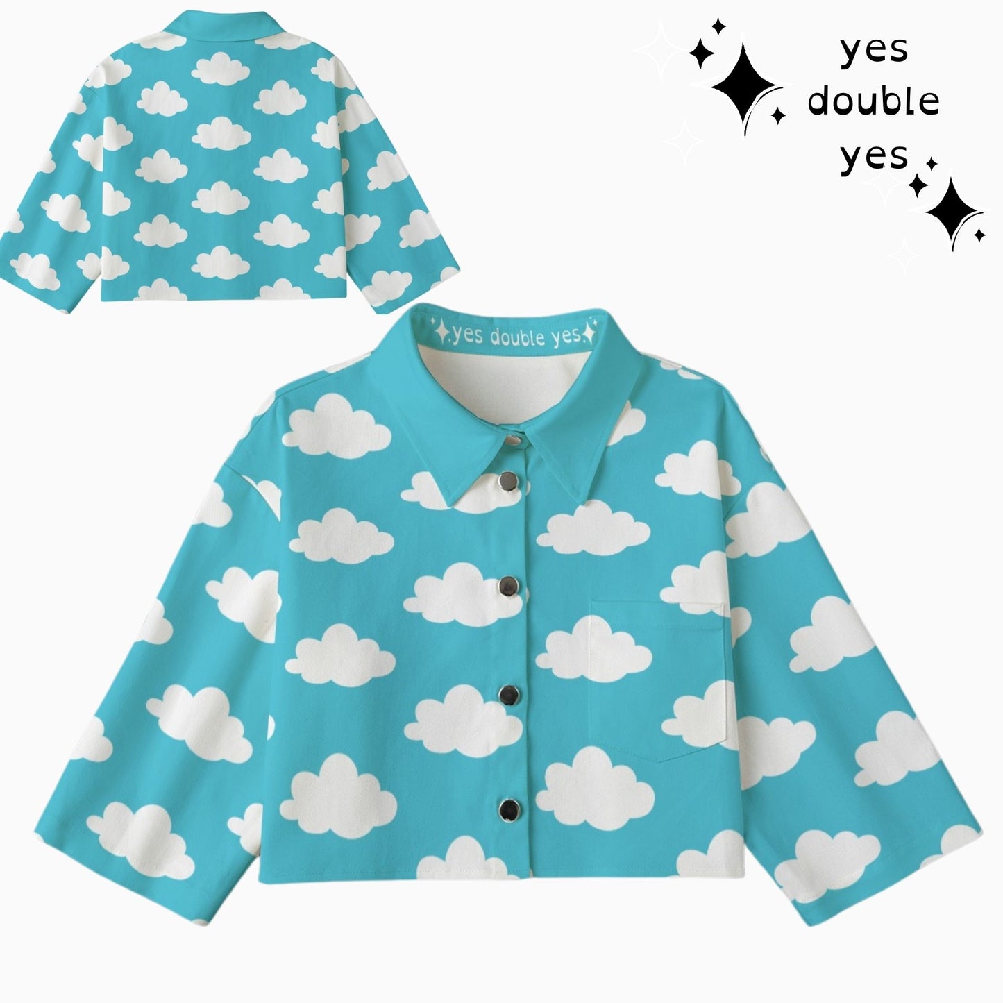 Cloudy Heaven Cropped Jacket Clowncore Bolero Kidcore Kawaii Weather Cotton Canvas Jean Jacket Coat