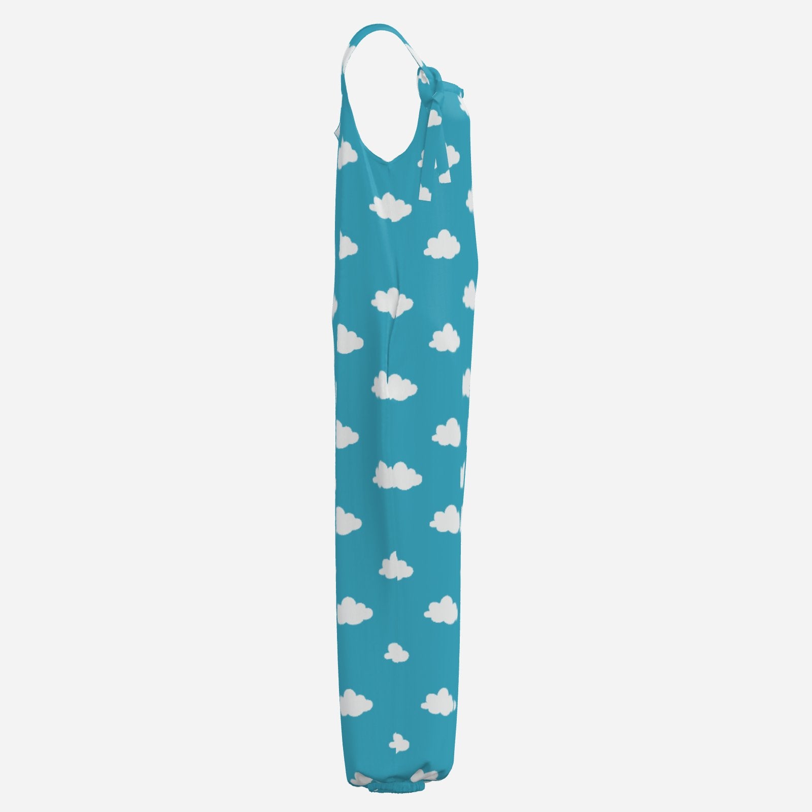 Blue dress with white cloud pattern on a white background