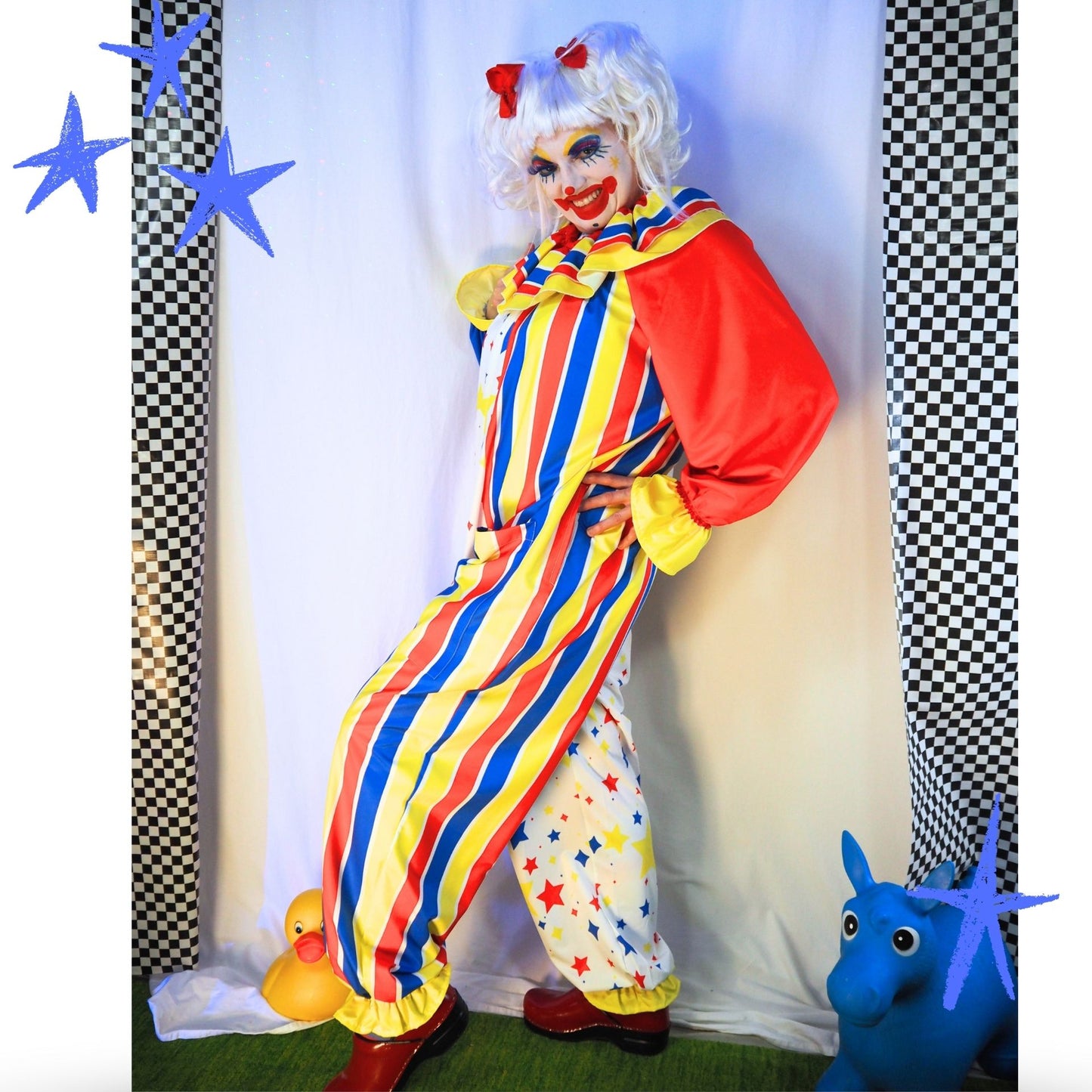Clown Star Primary Color Clown Suit w Ruffle Collar