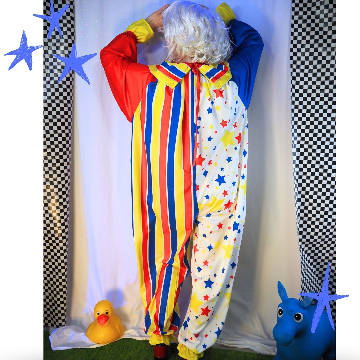 Clown Star Primary Color Clown Suit w Ruffle Collar