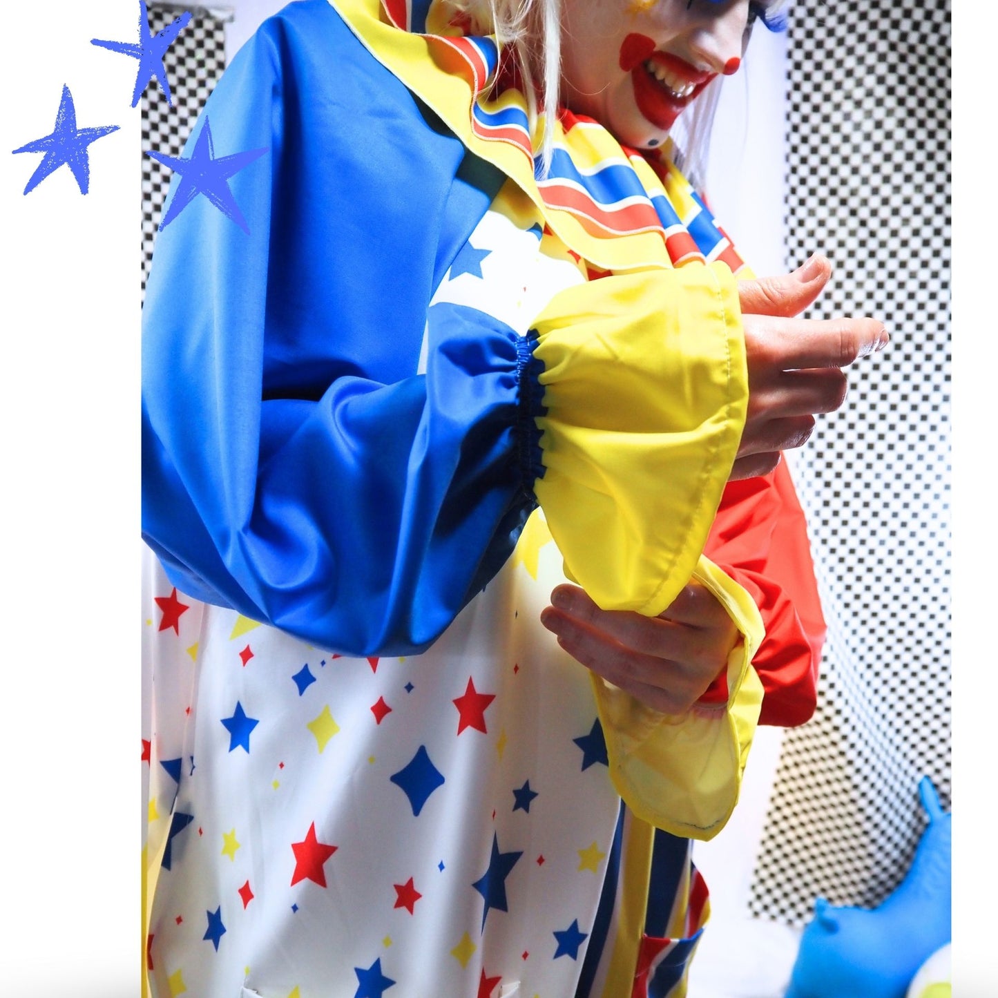 Clown Star Primary Color Clown Suit w Ruffle Collar