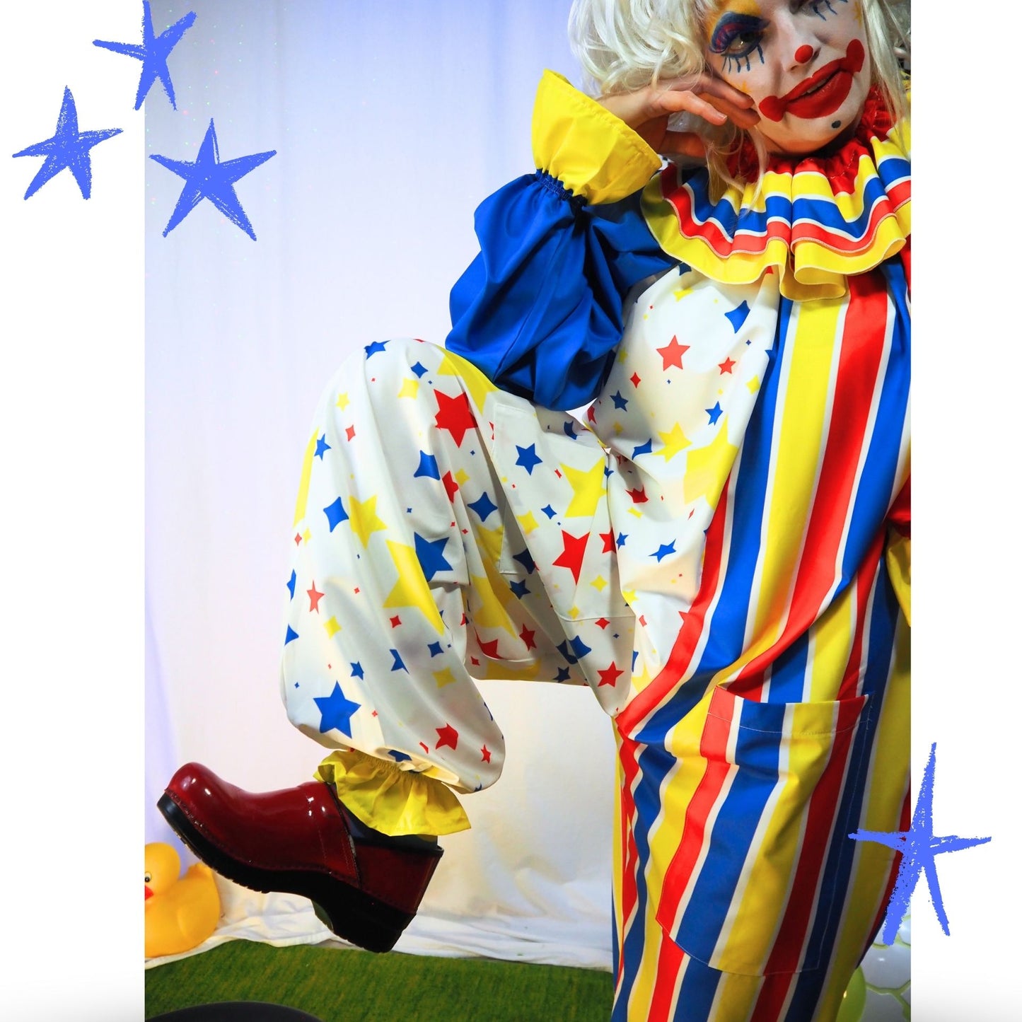 Clown Star Primary Color Clown Suit w Ruffle Collar