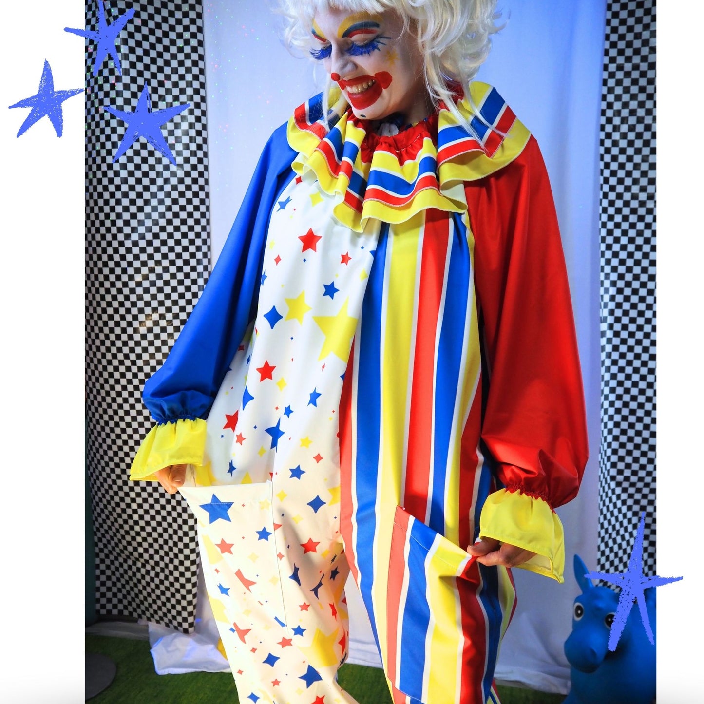 Clown Star Primary Color Clown Suit w Ruffle Collar