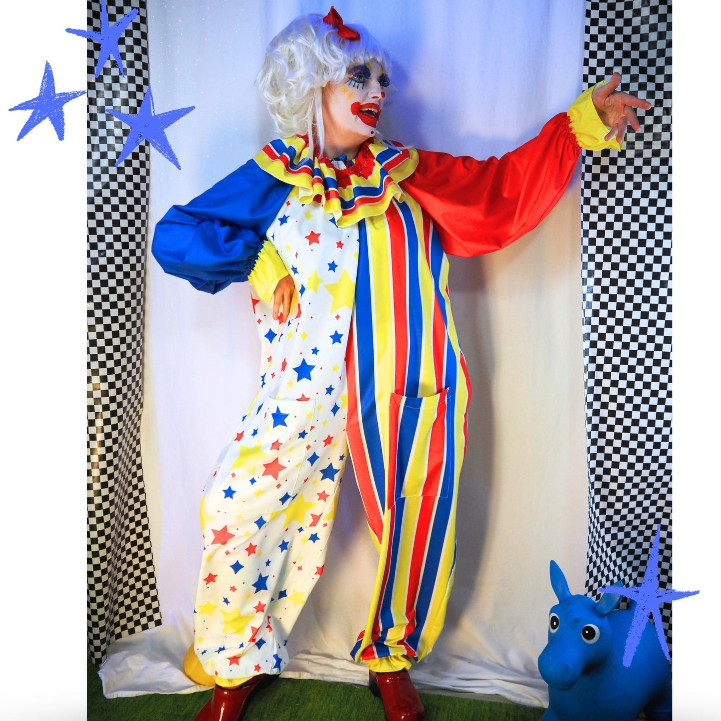 Clown Star Primary Color Clown Suit w Ruffle Collar