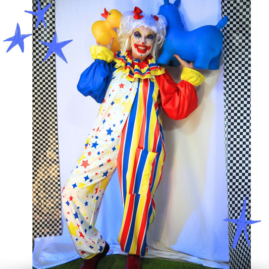 Clown Star Primary Color Clown Suit w Ruffle Collar