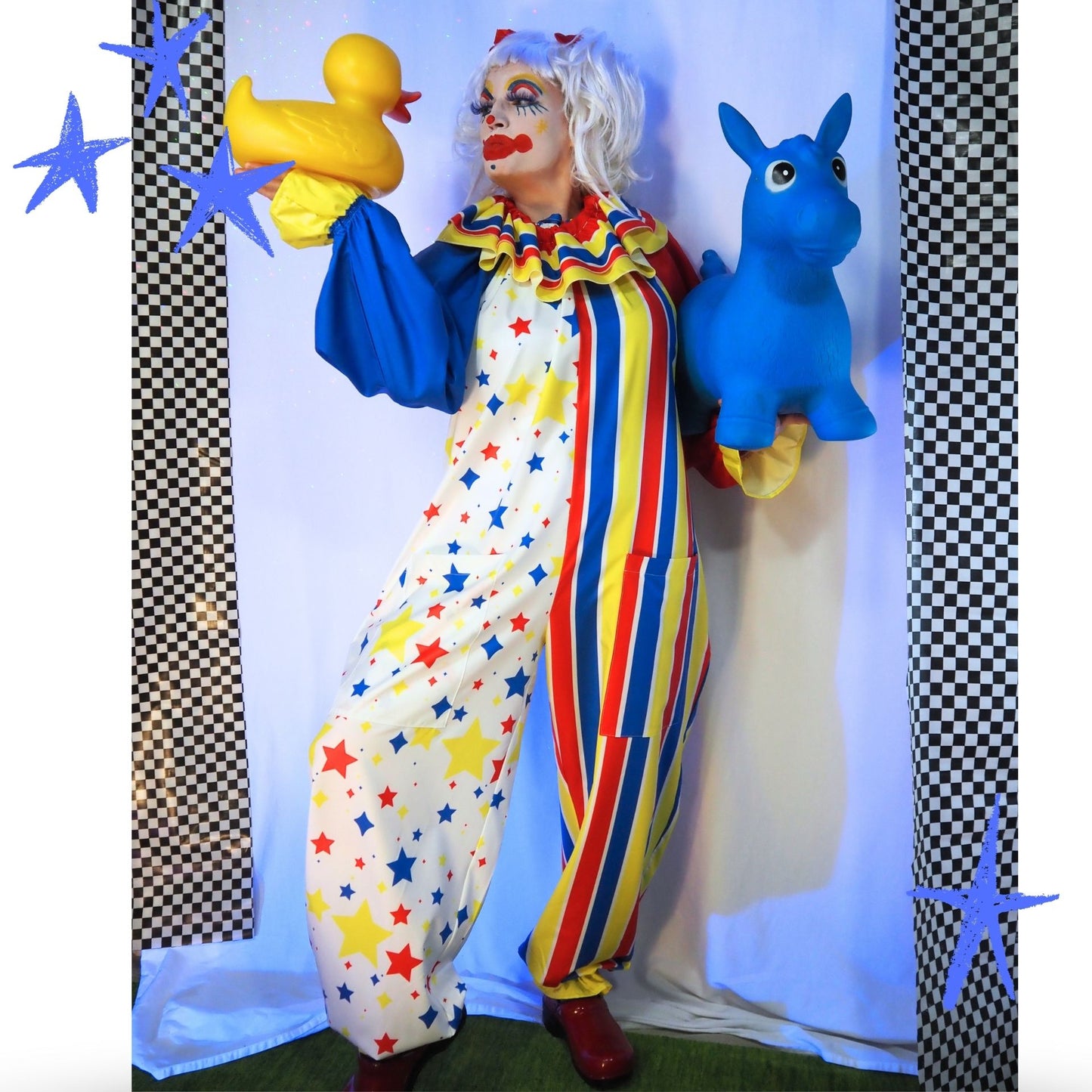 Clown Star Primary Color Clown Suit w Ruffle Collar