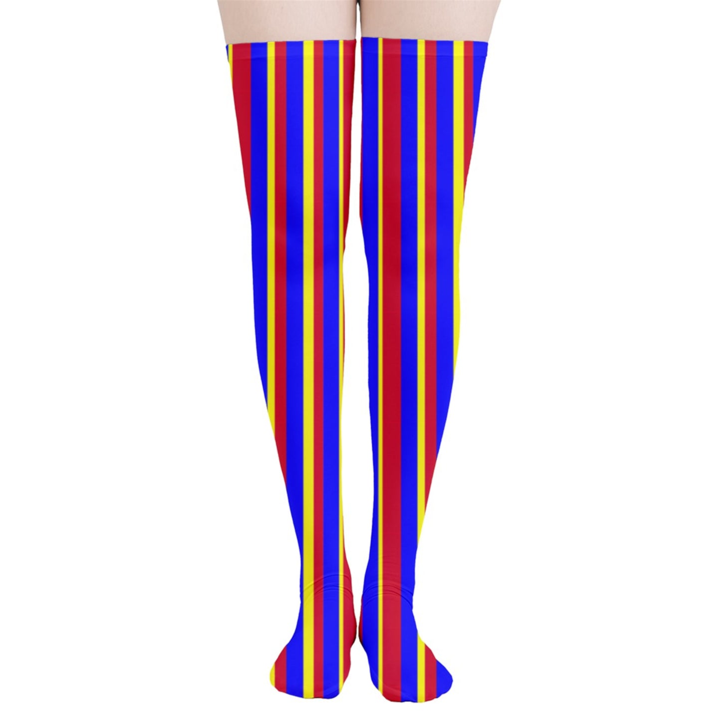 red yellow blue vertical striped stockings