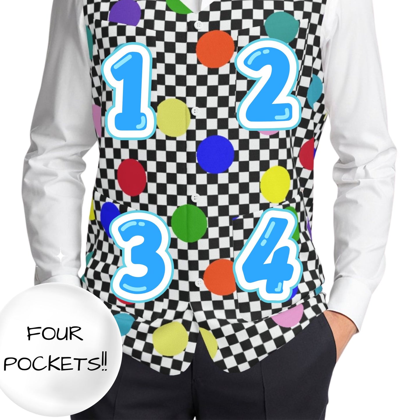 Confetti Checker 4-Pocket Clown Vest 