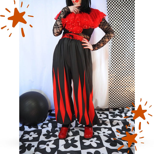 Slashed Slops Cranberry Red Black Medieval Jester Pants