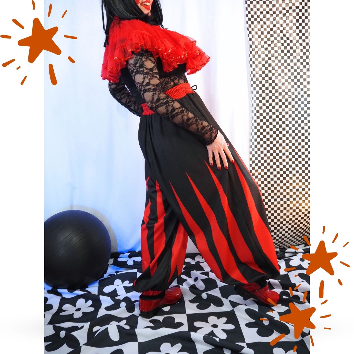 Slashed Slops Cranberry Red Black Medieval Jester Pants