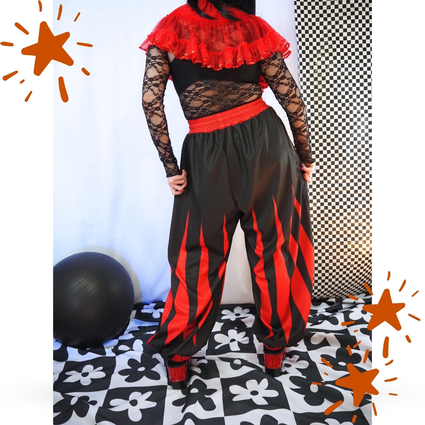 Slashed Slops Cranberry Red Black Medieval Jester Pants