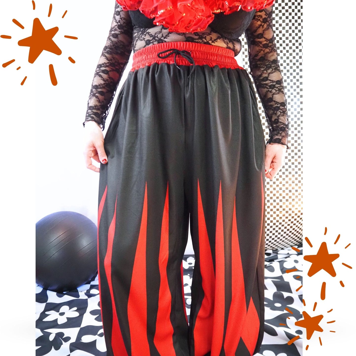 Slashed Slops Cranberry Red Black Medieval Jester Pants