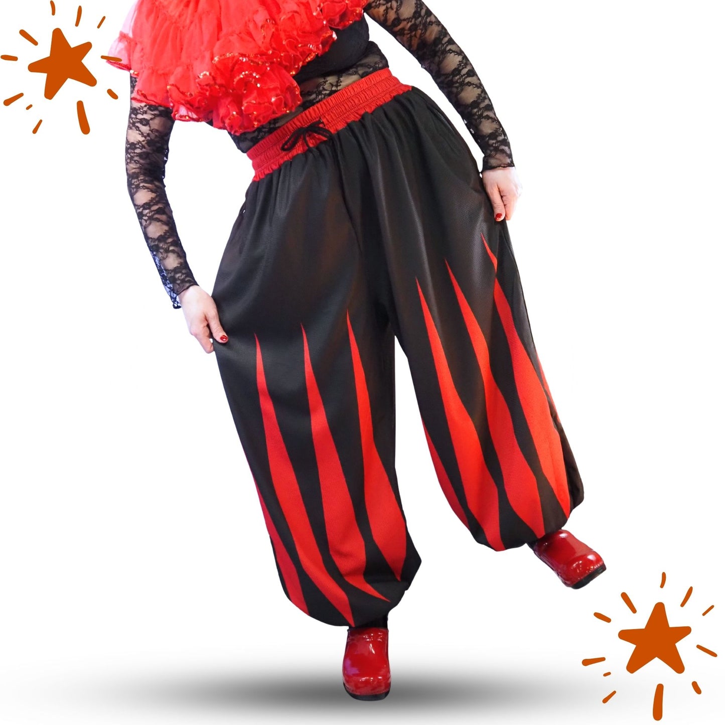 Slashed Slops Cranberry Red Black Medieval Jester Pants