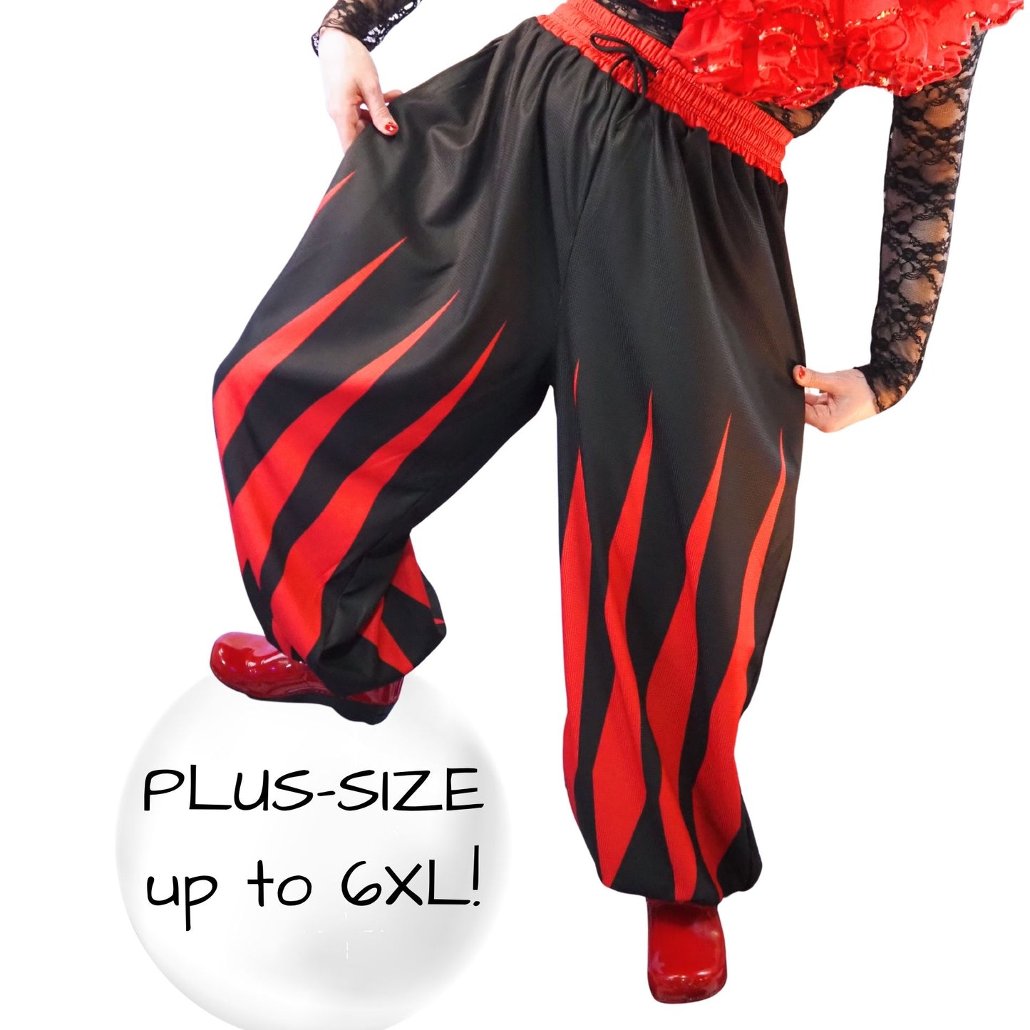 Slashed Slops Cranberry Red Black Medieval Jester Pants