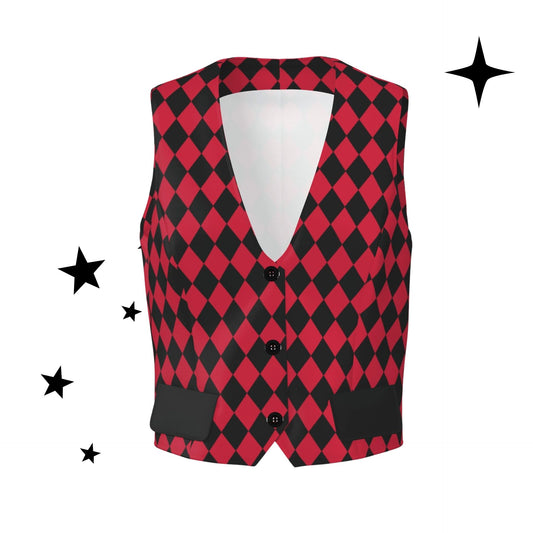 Cranberry Harlequin Womens Jester Vest