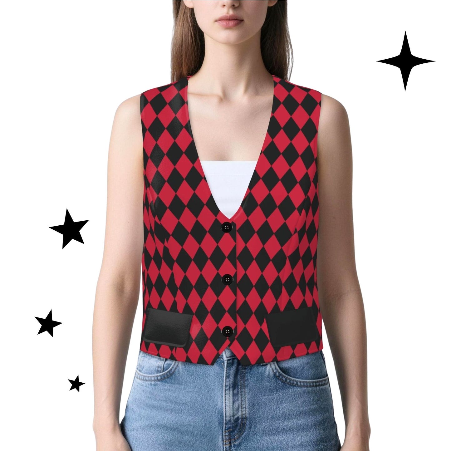 Cranberry Harlequin Womens Jester Vest