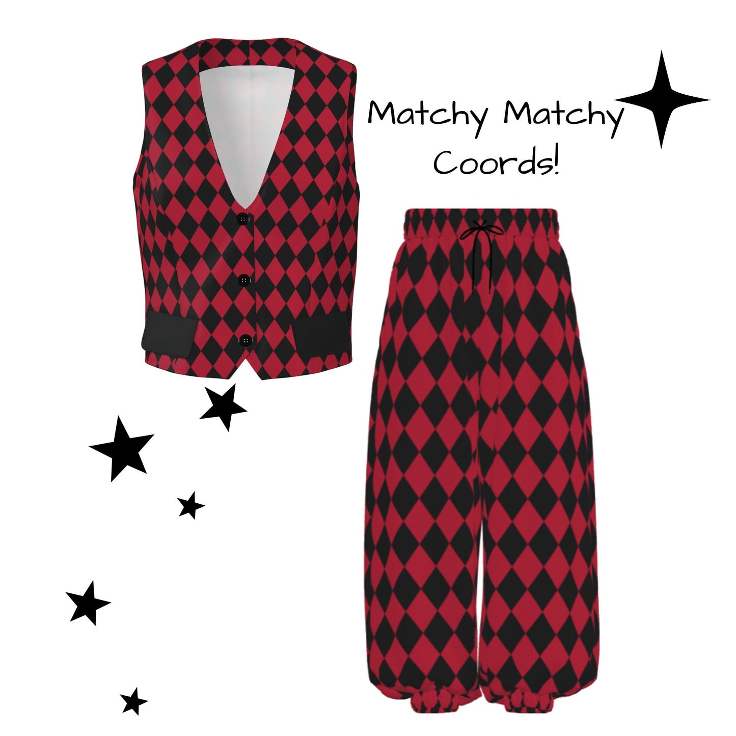 Cranberry Harlequin Womens Jester Vest