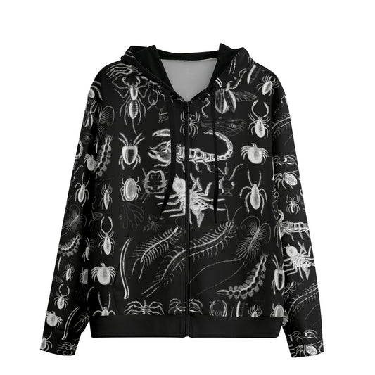 creepy cute black whimsigoth hoodie with bugs print in 100% cotton