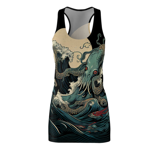Tank top with a squid and wave design on a white background