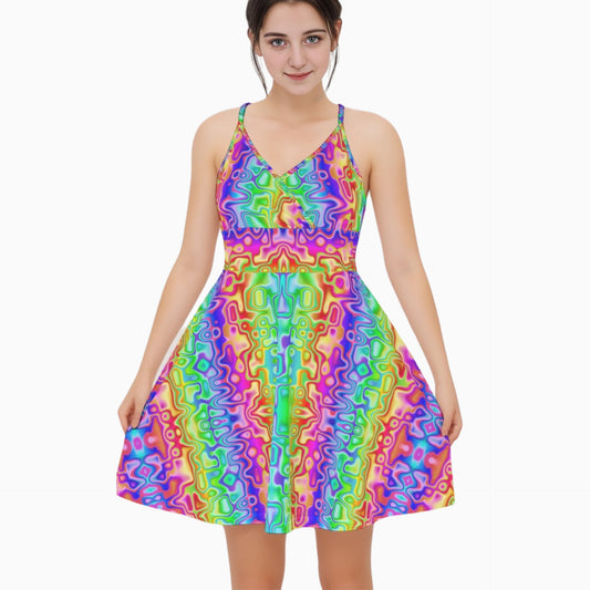 Cyber Fairy Strappy Dress Rainbow Plasma Pride Sexy Sundress