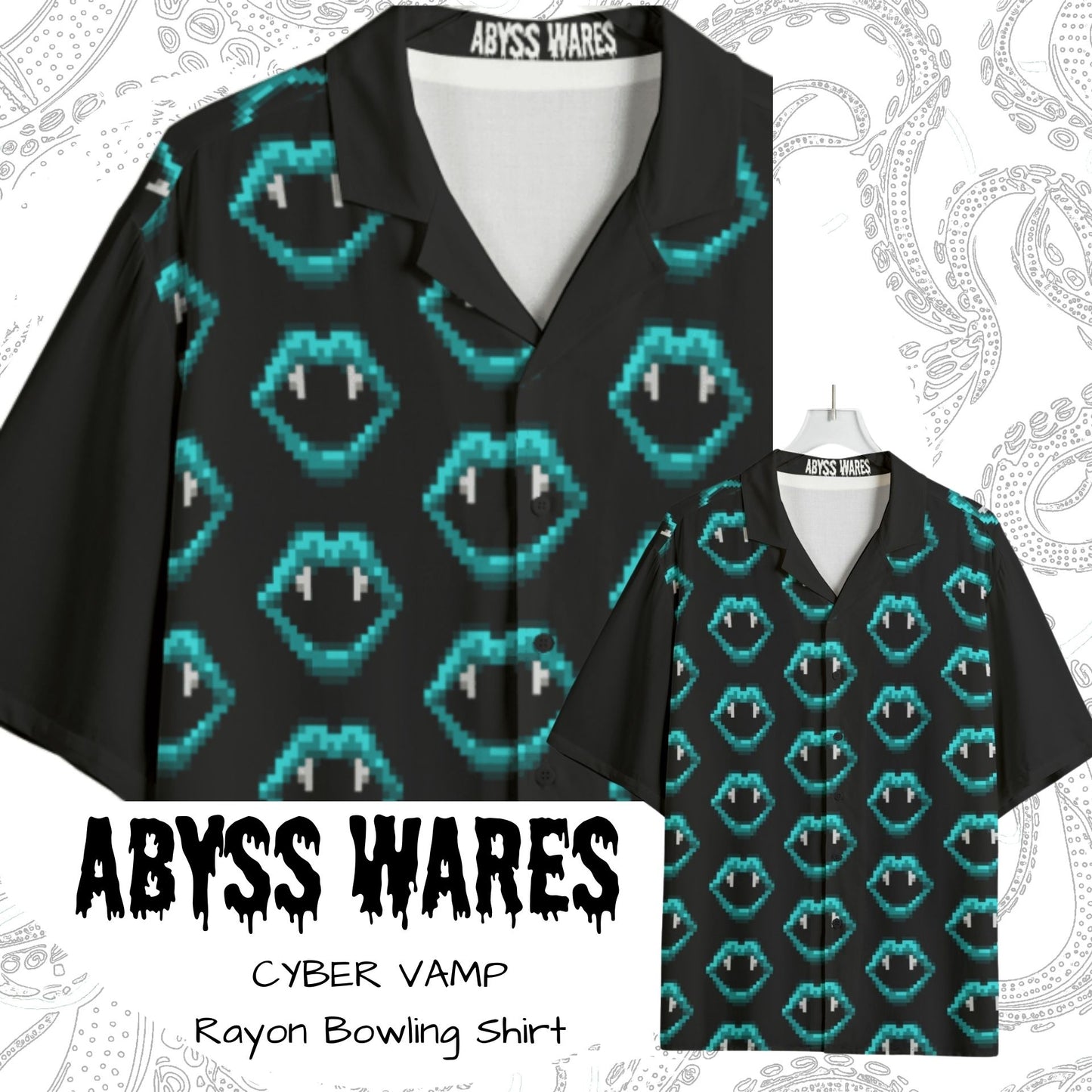 8bit Cyberpunk Cyan Vampire Hawaiian Shirt