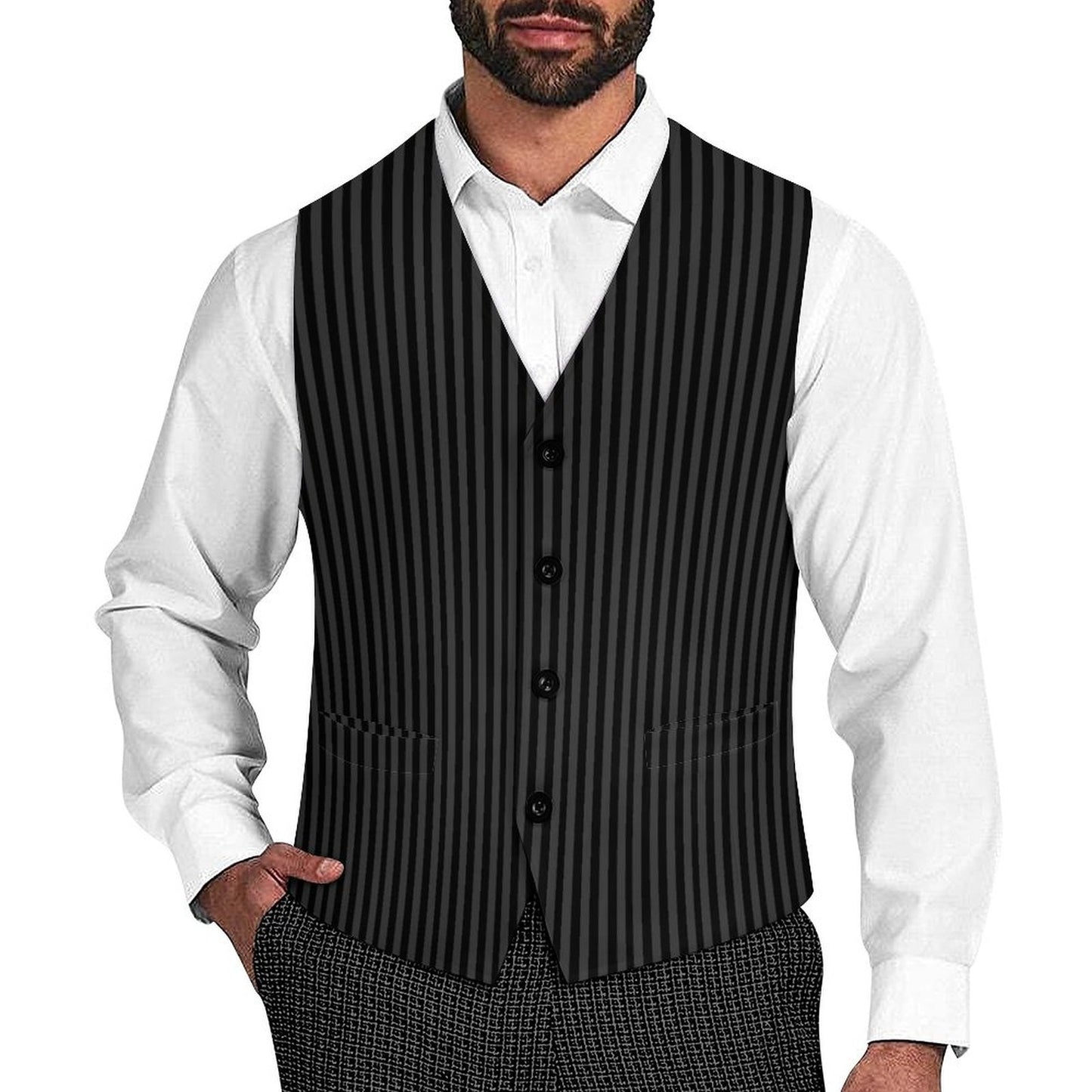 Dashing Stranger Black Pinstripe Mens Vest
