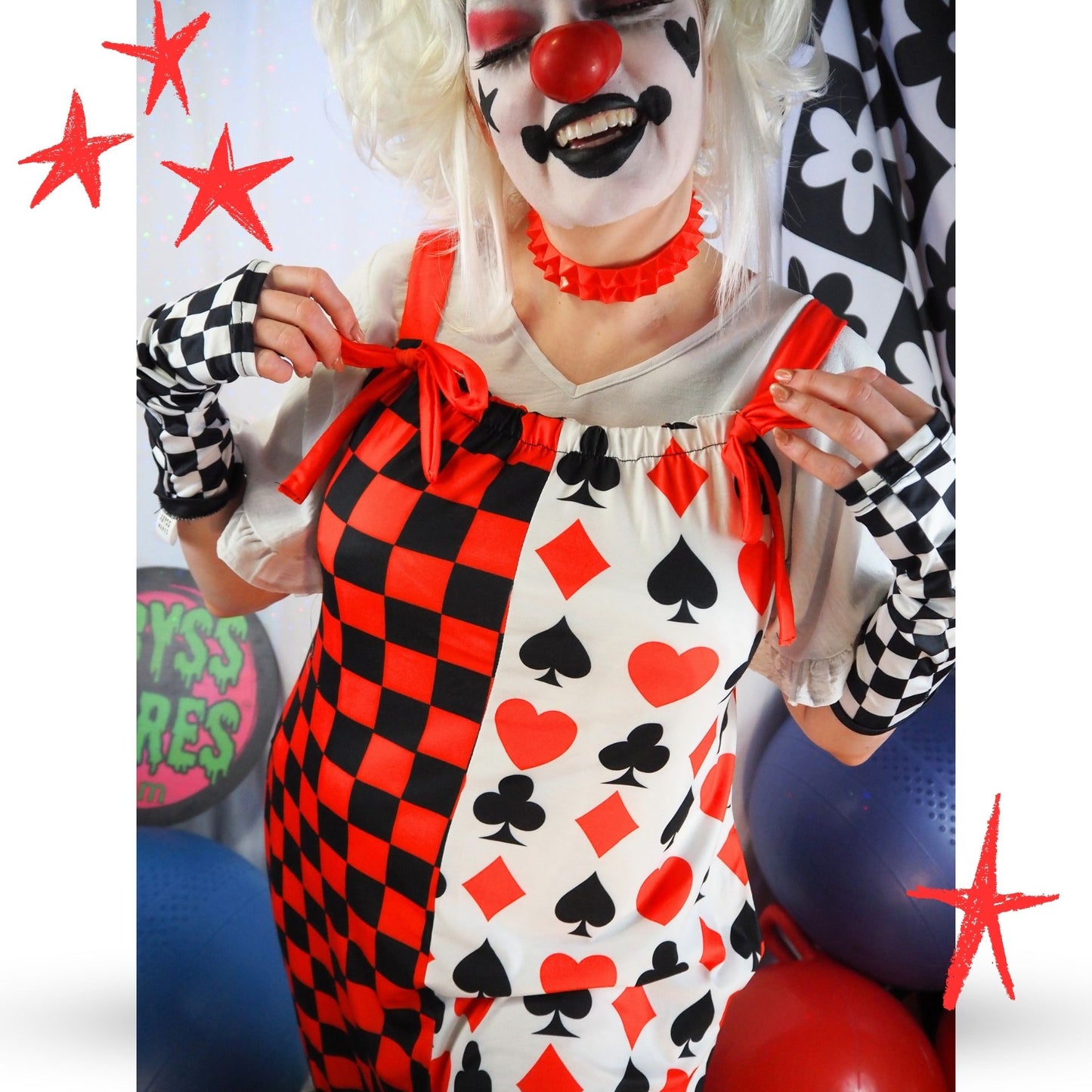 Double Jump Check Red Black Clown Suit