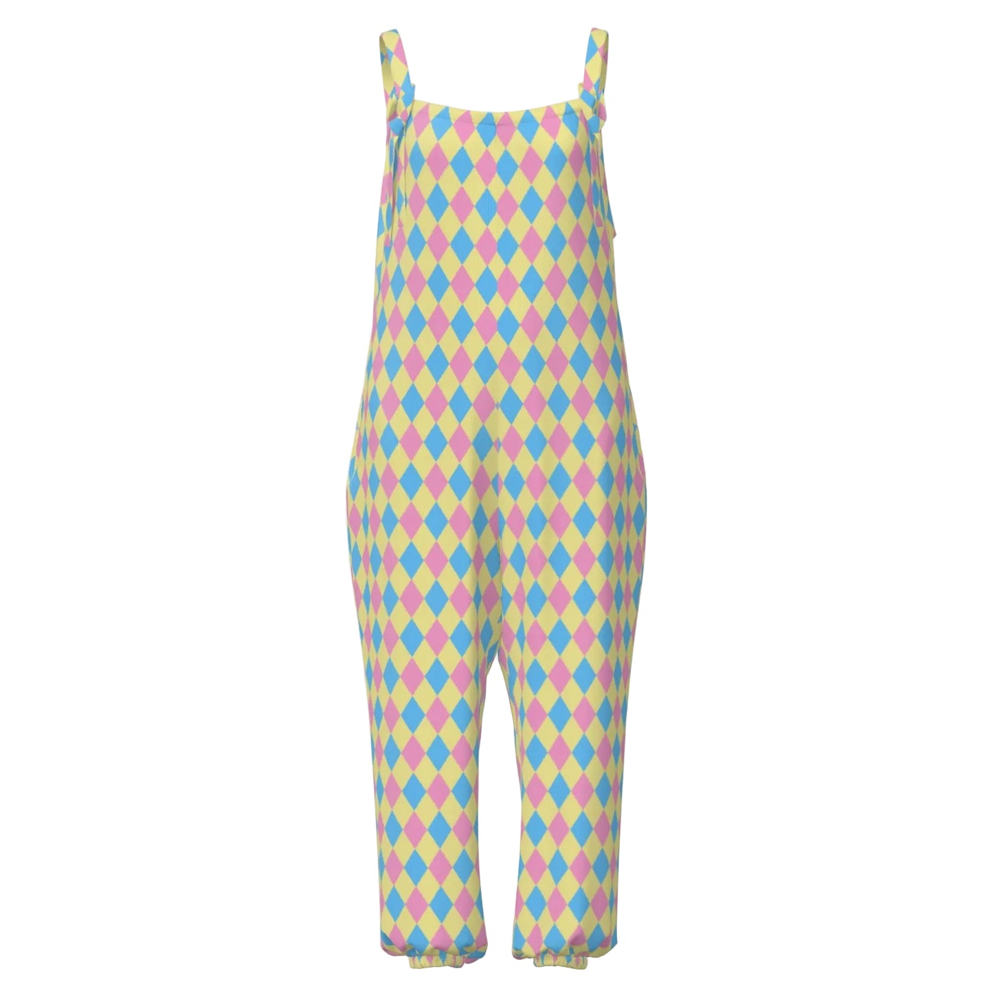Dreamy Marshmallow Harlequin Sleeveless Clown Jumpsuit
