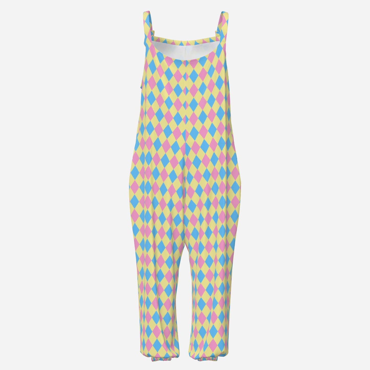 Dreamy Marshmallow Harlequin Sleeveless Clown Jumpsuit