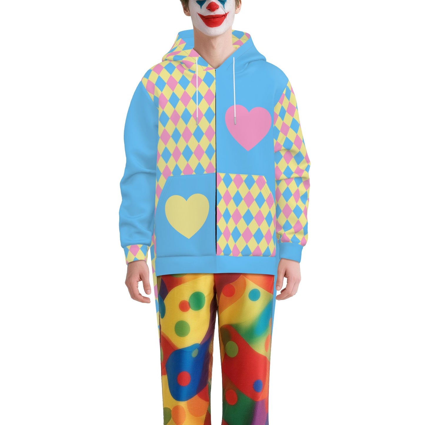 Dreamy Pastel Harlequin Hearts LITE Fangtail Jester Hoodie