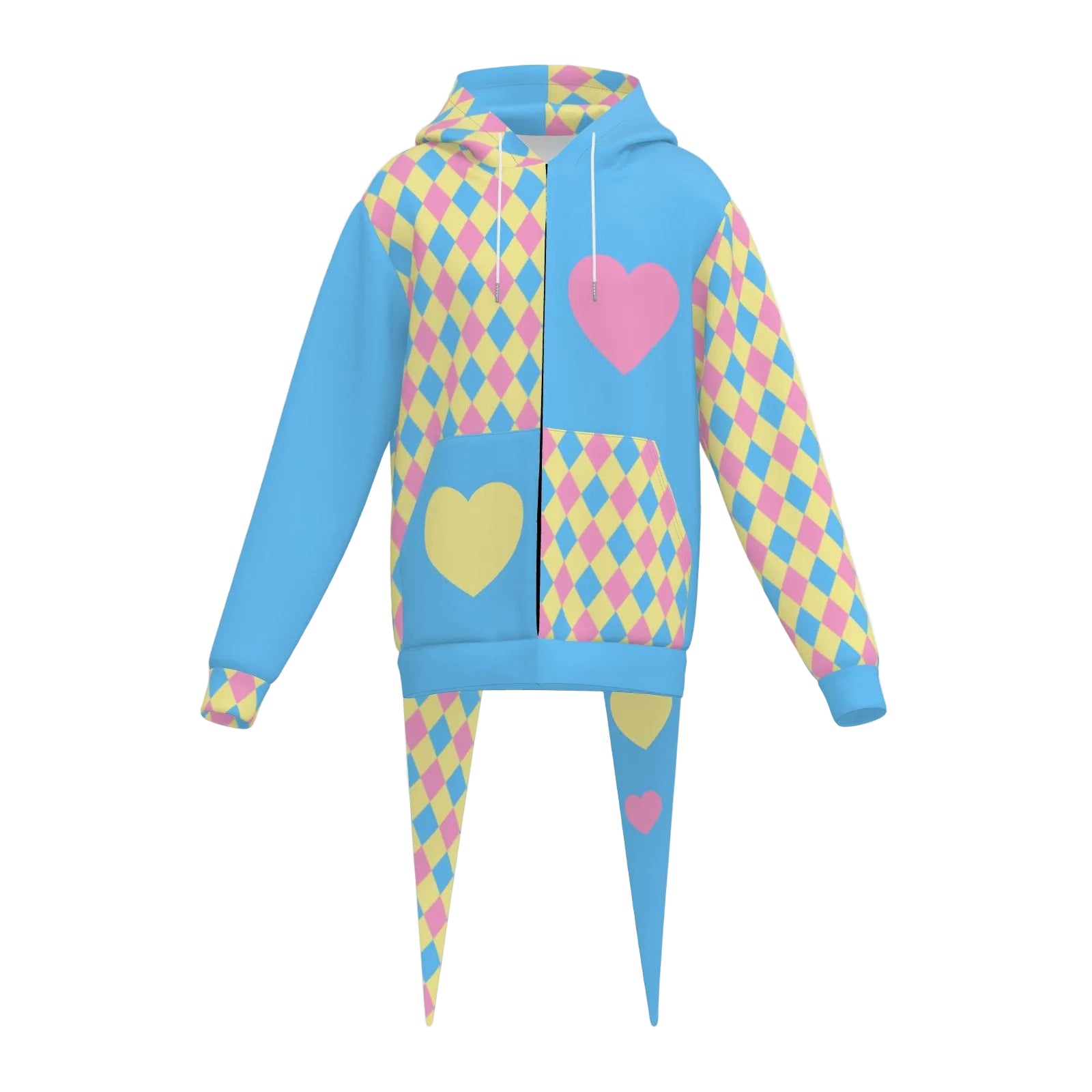 Dreamy Pastel Harlequin Hearts LITE Fangtail Jester Hoodie