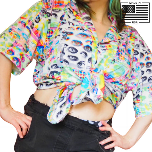 Eyes Glitch Button Up Blouse