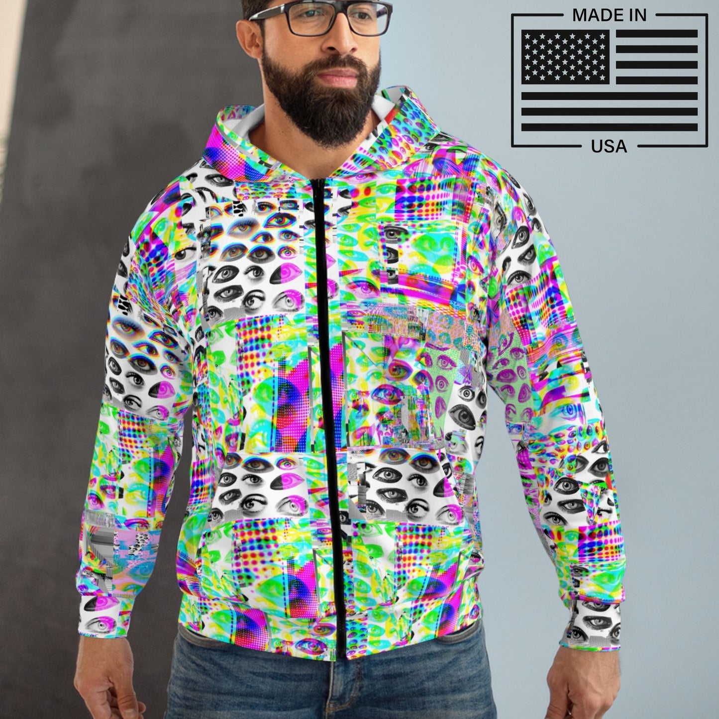 Eyes Glitch Zip Up Hoodie